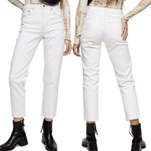 TOPSHOP High Waisted Raw Hem Straight Ankle Jean